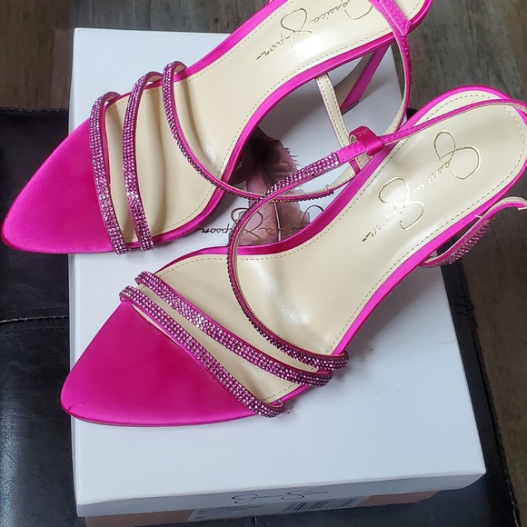 Jessica Simpson Shoes - Jessica Simpson Hot Pink Rhinestone Strap Stiletto Sandals